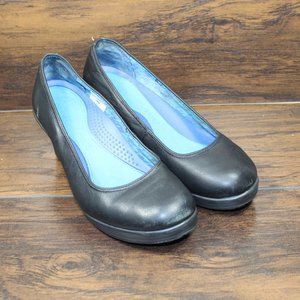 CROCS  A-Leigh Black Leather Wedge Heel Shoes Women's Size 6.5